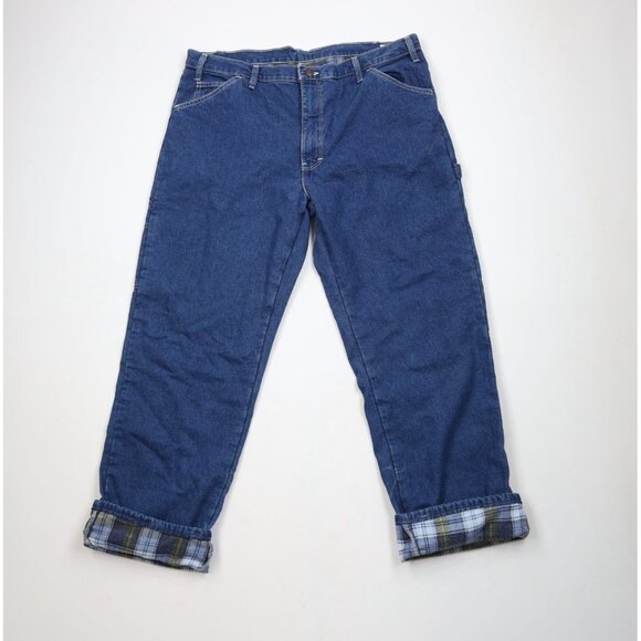 Vintage Dickies Mens 38x32 Relaxed Fit Flannel Lined Wide Leg Dungaree Jeans
